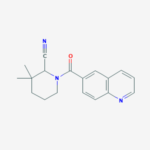 molecular formula C18H19N3O B2784421 3,3-Dimethyl-1-(quinoline-6-carbonyl)piperidine-2-carbonitrile CAS No. 1935720-68-5