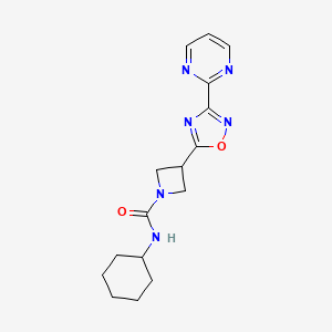 molecular formula C16H20N6O2 B2784447 N-cyclohexyl-3-[3-(pyrimidin-2-yl)-1,2,4-oxadiazol-5-yl]azetidine-1-carboxamide CAS No. 1323706-47-3