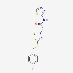 molecular formula C15H12FN3OS3 B2784461 2-(2-((4-fluorobenzyl)thio)thiazol-4-yl)-N-(thiazol-2-yl)acetamide CAS No. 941875-59-8