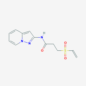 molecular formula C12H13N3O3S B2784474 3-Ethenylsulfonyl-N-pyrazolo[1,5-a]pyridin-2-ylpropanamide CAS No. 2224427-71-6