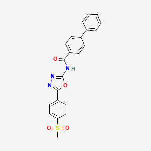 molecular formula C22H17N3O4S B2784479 N-(5-(4-(甲磺基)苯基)-1,3,4-噁二唑-2-基)-[1,1'-联苯]-4-甲酰胺 CAS No. 898433-56-2