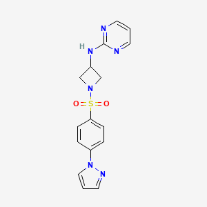 molecular formula C16H16N6O2S B2784480 N-(1-((4-(1H-pyrazol-1-yl)phenyl)sulfonyl)azetidin-3-yl)pyrimidin-2-amine CAS No. 2034458-76-7