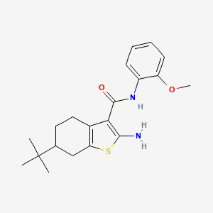 molecular formula C20H26N2O2S B2784482 2-amino-6-tert-butyl-N-(2-methoxyphenyl)-4,5,6,7-tetrahydro-1-benzothiophene-3-carboxamide CAS No. 725705-47-5