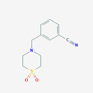 molecular formula C12H14N2O2S B2784528 3-[(1,1-Dioxo-1lambda6-thiomorpholin-4-yl)methyl]benzonitrile CAS No. 1154976-28-9