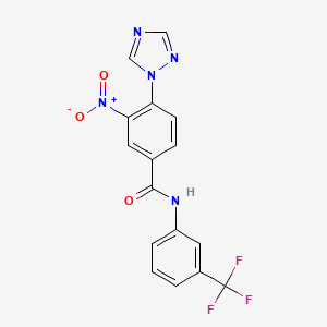 molecular formula C16H10F3N5O3 B2784533 3-nitro-4-(1H-1,2,4-triazol-1-yl)-N-[3-(trifluoromethyl)phenyl]benzenecarboxamide CAS No. 338407-82-2