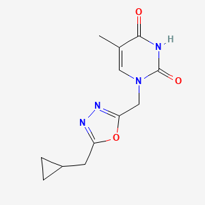 molecular formula C12H14N4O3 B2784536 1-{[5-(Cyclopropylmethyl)-1,3,4-oxadiazol-2-yl]methyl}-5-methyl-1,2,3,4-tetrahydropyrimidine-2,4-dione CAS No. 1281872-44-3