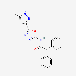 molecular formula C21H19N5O2 B2784538 N-(5-(1,5-dimethyl-1H-pyrazol-3-yl)-1,3,4-oxadiazol-2-yl)-2,2-diphenylacetamide CAS No. 1170486-29-9