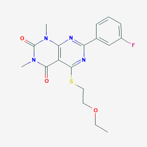 molecular formula C18H19FN4O3S B2784547 5-(2-Ethoxyethylsulfanyl)-7-(3-fluorophenyl)-1,3-dimethylpyrimido[4,5-d]pyrimidine-2,4-dione CAS No. 872848-43-6