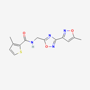 molecular formula C13H12N4O3S B2784559 3-methyl-N-((3-(5-methylisoxazol-3-yl)-1,2,4-oxadiazol-5-yl)methyl)thiophene-2-carboxamide CAS No. 2034517-17-2