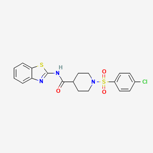 molecular formula C19H18ClN3O3S2 B2784563 N-(1,3-benzothiazol-2-yl)-1-(4-chlorophenyl)sulfonylpiperidine-4-carboxamide CAS No. 516452-99-6