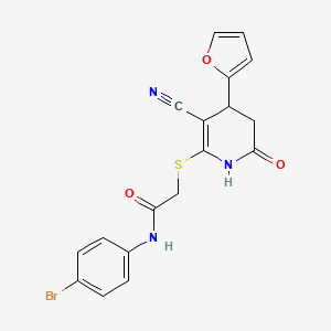 molecular formula C18H14BrN3O3S B2784574 N-(4-bromophenyl)-2-[[5-cyano-4-(furan-2-yl)-2-oxo-3,4-dihydro-1H-pyridin-6-yl]sulfanyl]acetamide CAS No. 324526-75-2