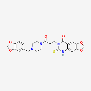 molecular formula C24H24N4O6S B2784605 7-(3-(4-(benzo[d][1,3]dioxol-5-ylmethyl)piperazin-1-yl)-3-oxopropyl)-6-thioxo-6,7-dihydro-[1,3]dioxolo[4,5-g]quinazolin-8(5H)-one CAS No. 688055-09-6