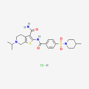 molecular formula C24H33ClN4O4S2 B2784611 6-Isopropyl-2-(4-((4-methylpiperidin-1-yl)sulfonyl)benzamido)-4,5,6,7-tetrahydrothieno[2,3-c]pyridine-3-carboxamide hydrochloride CAS No. 1215481-87-0