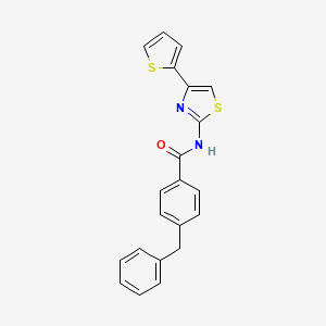 molecular formula C21H16N2OS2 B2784622 4-benzyl-N-(4-(thiophen-2-yl)thiazol-2-yl)benzamide CAS No. 361470-96-4