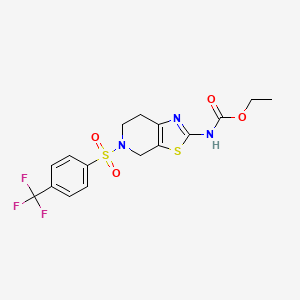 molecular formula C16H16F3N3O4S2 B2784624 Ethyl (5-((4-(trifluoromethyl)phenyl)sulfonyl)-4,5,6,7-tetrahydrothiazolo[5,4-c]pyridin-2-yl)carbamate CAS No. 1396680-95-7