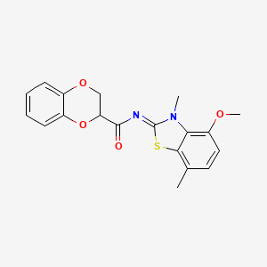 molecular formula C19H18N2O4S B2784649 (Z)-N-(4-methoxy-3,7-dimethylbenzo[d]thiazol-2(3H)-ylidene)-2,3-dihydrobenzo[b][1,4]dioxine-2-carboxamide CAS No. 868370-82-5