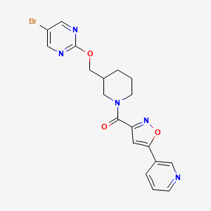 molecular formula C19H18BrN5O3 B2784700 [3-[(5-Bromopyrimidin-2-yl)oxymethyl]piperidin-1-yl]-(5-pyridin-3-yl-1,2-oxazol-3-yl)methanone CAS No. 2379988-21-1