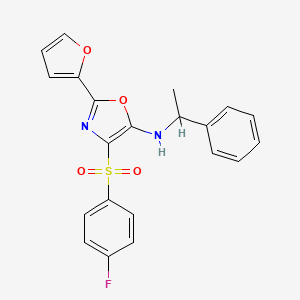 molecular formula C21H17FN2O4S B2784702 4-((4-fluorophenyl)sulfonyl)-2-(furan-2-yl)-N-(1-phenylethyl)oxazol-5-amine CAS No. 823829-67-0