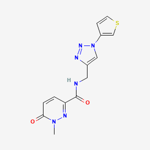 molecular formula C13H12N6O2S B2784707 1-methyl-6-oxo-N-((1-(thiophen-3-yl)-1H-1,2,3-triazol-4-yl)methyl)-1,6-dihydropyridazine-3-carboxamide CAS No. 2034386-03-1
