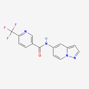 molecular formula C14H9F3N4O B2784708 N-(pyrazolo[1,5-a]pyridin-5-yl)-6-(trifluoromethyl)nicotinamide CAS No. 2034239-00-2