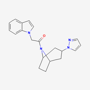 molecular formula C20H22N4O B2784740 1-((1R,5S)-3-(1H-pyrazol-1-yl)-8-azabicyclo[3.2.1]octan-8-yl)-2-(1H-indol-1-yl)ethan-1-one CAS No. 2310128-43-7
