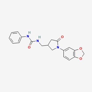 molecular formula C19H19N3O4 B2784742 1-((1-(Benzo[d][1,3]dioxol-5-yl)-5-oxopyrrolidin-3-yl)methyl)-3-phenylurea CAS No. 954660-70-9