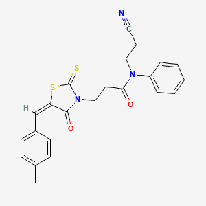 molecular formula C23H21N3O2S2 B2784773 N-(2-cyanoethyl)-3-[(5E)-5-[(4-methylphenyl)methylidene]-4-oxo-2-sulfanylidene-1,3-thiazolidin-3-yl]-N-phenylpropanamide CAS No. 380565-50-4