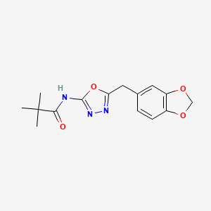 molecular formula C15H17N3O4 B2784774 N-(5-(benzo[d][1,3]dioxol-5-ylmethyl)-1,3,4-oxadiazol-2-yl)pivalamide CAS No. 922123-16-8