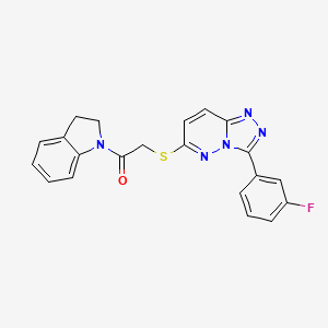 molecular formula C21H16FN5OS B2784777 2-((3-(3-Fluorophenyl)-[1,2,4]triazolo[4,3-b]pyridazin-6-yl)thio)-1-(indolin-1-yl)ethanone CAS No. 852374-52-8