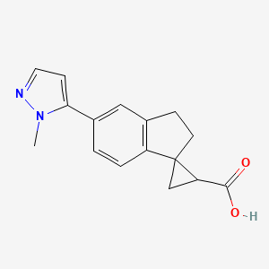 molecular formula C16H16N2O2 B2784785 6-(2-Methylpyrazol-3-yl)spiro[1,2-dihydroindene-3,2'-cyclopropane]-1'-carboxylic acid CAS No. 1955557-18-2