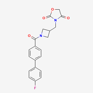 molecular formula C20H17FN2O4 B2784788 3-((1-(4'-氟苯基-4-甲酰)氮杂丙烷-3-基)甲基)噁唑烷-2,4-二酮 CAS No. 2034334-08-0