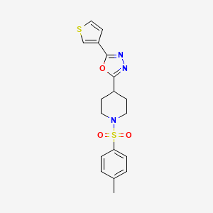 molecular formula C18H19N3O3S2 B2784794 2-(Thiophen-3-yl)-5-(1-tosylpiperidin-4-yl)-1,3,4-oxadiazole CAS No. 1448136-18-2