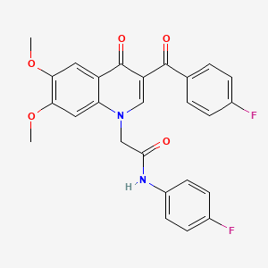 molecular formula C26H20F2N2O5 B2784798 2-[3-(4-fluorobenzoyl)-6,7-dimethoxy-4-oxoquinolin-1-yl]-N-(4-fluorophenyl)acetamide CAS No. 866590-50-3