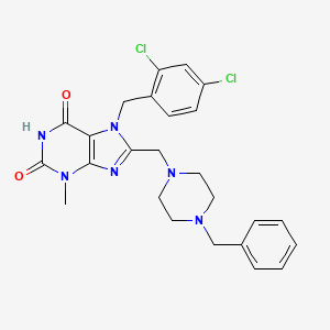 molecular formula C25H26Cl2N6O2 B2784800 8-((4-benzylpiperazin-1-yl)methyl)-7-(2,4-dichlorobenzyl)-3-methyl-1H-purine-2,6(3H,7H)-dione CAS No. 924737-91-7