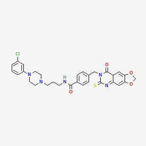 molecular formula C30H30ClN5O4S B2784815 N-{3-[4-(3-chlorophenyl)piperazin-1-yl]propyl}-4-({8-oxo-6-sulfanylidene-2H,5H,6H,7H,8H-[1,3]dioxolo[4,5-g]quinazolin-7-yl}methyl)benzamide CAS No. 896705-12-7
