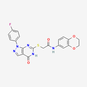 molecular formula C21H16FN5O4S B2784817 N-(2,3-dihydrobenzo[b][1,4]dioxin-6-yl)-2-((1-(4-fluorophenyl)-4-oxo-4,5-dihydro-1H-pyrazolo[3,4-d]pyrimidin-6-yl)thio)acetamide CAS No. 534593-06-1