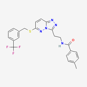 molecular formula C23H20F3N5OS B2784884 4-methyl-N-(2-(6-((3-(trifluoromethyl)benzyl)thio)-[1,2,4]triazolo[4,3-b]pyridazin-3-yl)ethyl)benzamide CAS No. 872995-30-7