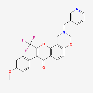 molecular formula C25H19F3N2O4 B2784886 3-(4-methoxyphenyl)-9-(pyridin-3-ylmethyl)-2-(trifluoromethyl)-9,10-dihydro-4H,8H-chromeno[8,7-e][1,3]oxazin-4-one CAS No. 929440-80-2