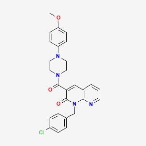 molecular formula C27H25ClN4O3 B2784929 1-(4-chlorobenzyl)-3-(4-(4-methoxyphenyl)piperazine-1-carbonyl)-1,8-naphthyridin-2(1H)-one CAS No. 1005296-53-6