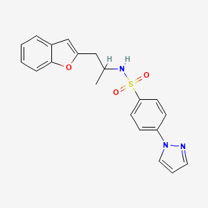 molecular formula C20H19N3O3S B2784930 N-(1-(benzofuran-2-yl)propan-2-yl)-4-(1H-pyrazol-1-yl)benzenesulfonamide CAS No. 2034381-04-7