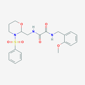 molecular formula C21H25N3O6S B2785010 N1-(2-methoxybenzyl)-N2-((3-(phenylsulfonyl)-1,3-oxazinan-2-yl)methyl)oxalamide CAS No. 872881-30-6