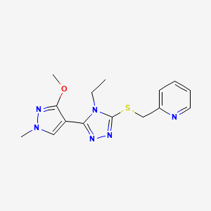 molecular formula C15H18N6OS B2785029 2-(((4-乙基-5-(3-甲氧基-1-甲基-1H-吡唑-4-基)-4H-1,2,4-三唑-3-基)硫)甲基)吡啶 CAS No. 1013775-04-6