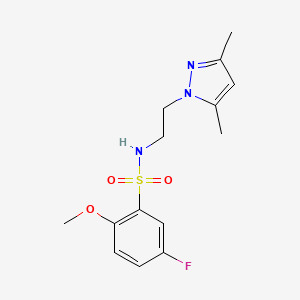 molecular formula C14H18FN3O3S B2785030 N-(2-(3,5-二甲基-1H-吡唑-1-基)乙基)-5-氟-2-甲氧基苯甲磺酰胺 CAS No. 1235625-42-9