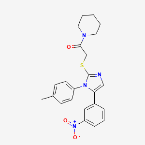 molecular formula C23H24N4O3S B2785045 2-((5-(3-nitrophenyl)-1-(p-tolyl)-1H-imidazol-2-yl)thio)-1-(piperidin-1-yl)ethanone CAS No. 1235096-09-9