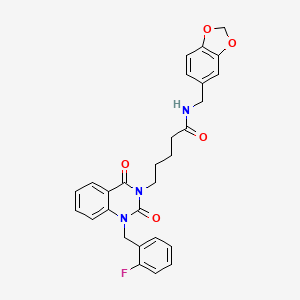 molecular formula C28H26FN3O5 B2785056 N-(1,3-benzodioxol-5-ylmethyl)-5-[1-(2-fluorobenzyl)-2,4-dioxo-1,4-dihydroquinazolin-3(2H)-yl]pentanamide CAS No. 899787-68-9
