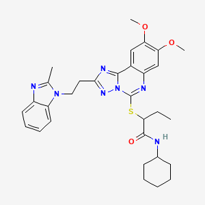 molecular formula C31H37N7O3S B2785061 N-cyclohexyl-2-({8,9-dimethoxy-2-[2-(2-methyl-1H-benzimidazol-1-yl)ethyl][1,2,4]triazolo[1,5-c]quinazolin-5-yl}thio)butanamide CAS No. 901877-27-8