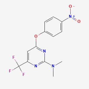 molecular formula C13H11F3N4O3 B2785069 N,N-dimethyl-4-(4-nitrophenoxy)-6-(trifluoromethyl)pyrimidin-2-amine CAS No. 338792-45-3