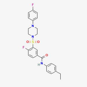 molecular formula C25H25F2N3O3S B2785090 N-(4-ethylphenyl)-4-fluoro-3-((4-(4-fluorophenyl)piperazin-1-yl)sulfonyl)benzamide CAS No. 451476-70-3