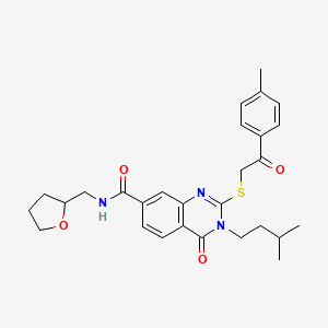 B2785137 3-isopentyl-4-oxo-2-((2-oxo-2-(p-tolyl)ethyl)thio)-N-((tetrahydrofuran-2-yl)methyl)-3,4-dihydroquinazoline-7-carboxamide CAS No. 1113136-73-4