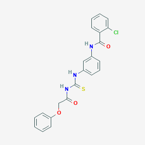 molecular formula C22H18ClN3O3S B278514 2-chloro-N-(3-{[(phenoxyacetyl)carbamothioyl]amino}phenyl)benzamide 
